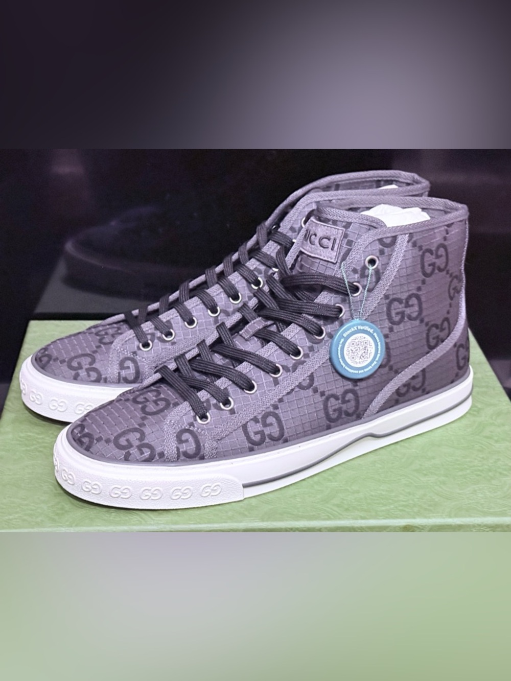 Size 10.5 US - Gucci Tennis 1977 High GG Monogram - Grey -Black-white